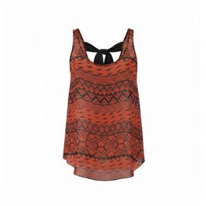 Edge Aztec Print Tie Back Sleeveless Blouse Top Red Black Size Small